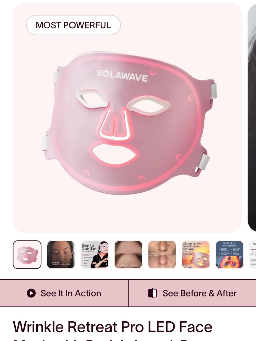 NIB - SOLAWAVE Pink LED Face Mask - Wrinkle Retreat Pro